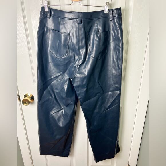 Cinq A Sept Benji Vegan Leather Cropped Seam Navy Flare Leg Pants 14 - Picture 9 of 12